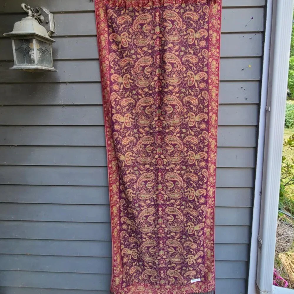 Gorgeous Paisley Red Gold Brown Pashmina Cashmere and Silk